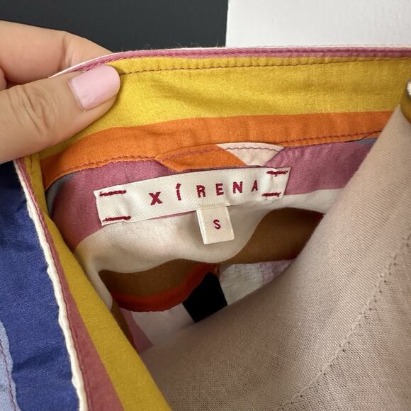 XIRENA Women's Striped Silk Cotton Button Up Shirt Blouse Colorful Bright - Picture 7 of 11